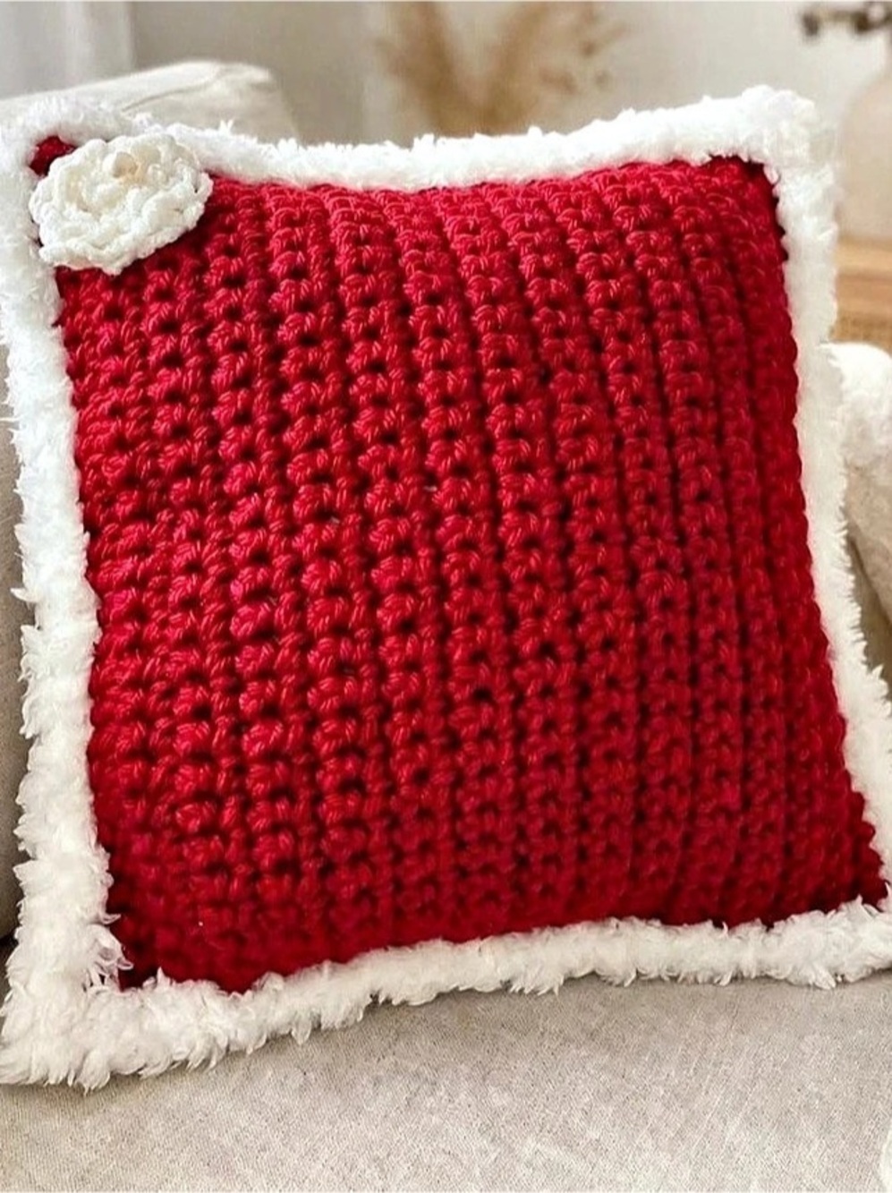 Red & White Textured Accent Pillow